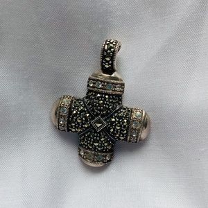 Marcasite & Crystal Sterling Cross Pendant